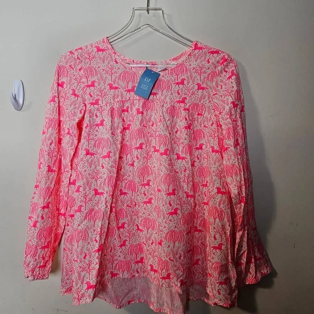 Gap Sarah Jessica Parker Blouse Girls Pink Sz XXL Unicorn Printed Round Neck NWT